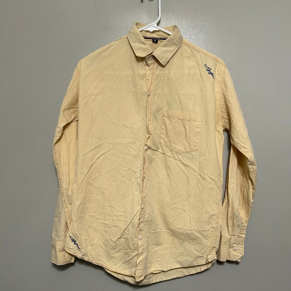 Spykar Mens Button Up Shirt M Yellow Long Sleeve Cotton Casual Coastal Preppy